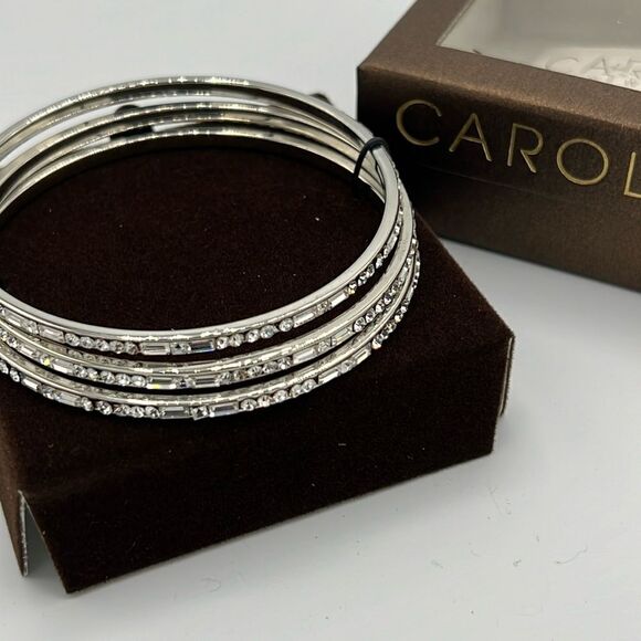 Carolee Bangle Silver Tone and Crystal Bangle Bracelets D2 - Picture 1 of 4